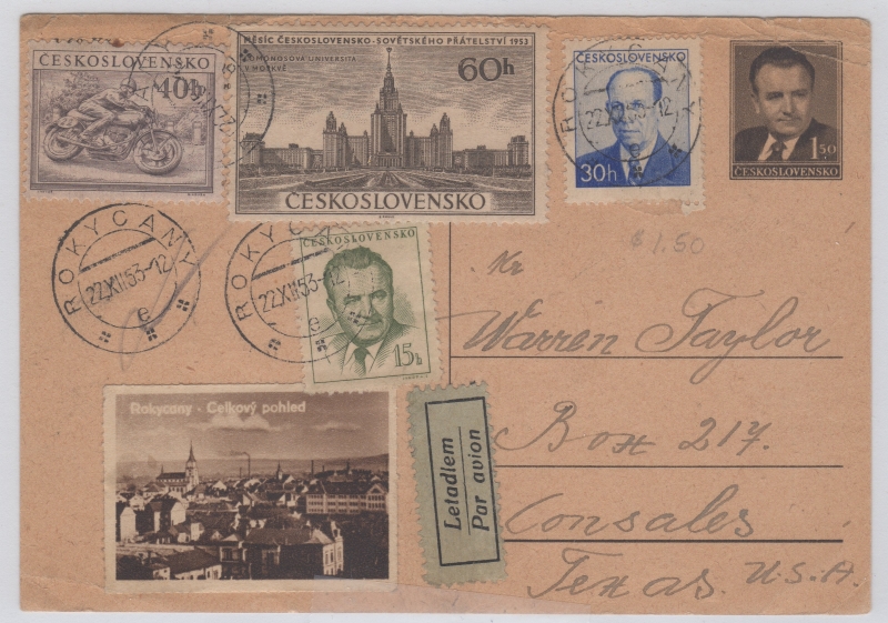 Czechoslovakia Pre-printed postcard with invalid pre-1953 Currency Reform stamp